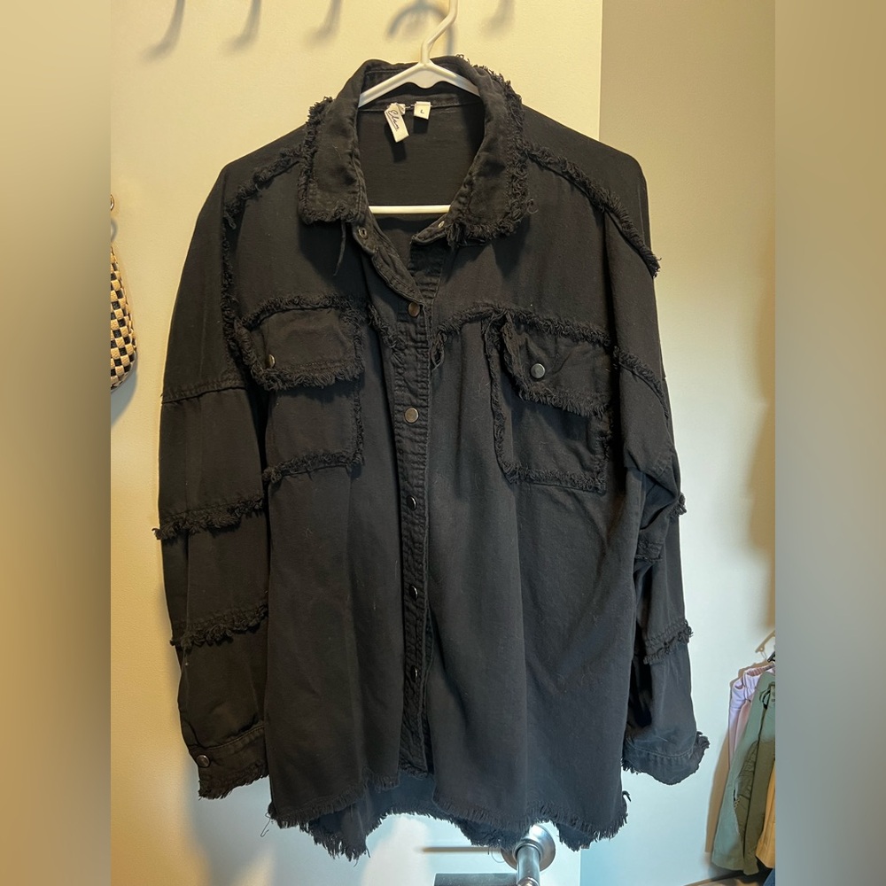 Elan Black Frayed Utility Jacket